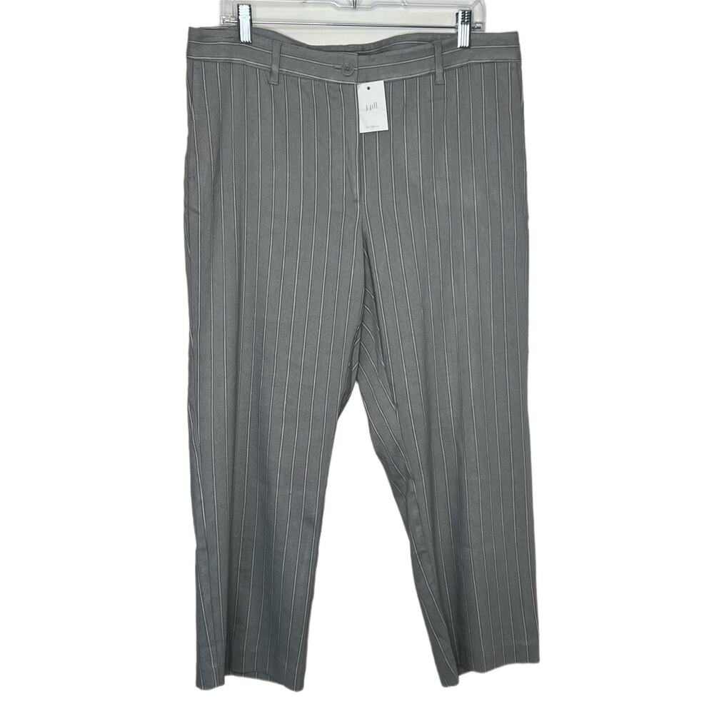 NWT J. Jill Grey White Pinstriped Linen Stretch Crop Medium Rise Pants Size 14